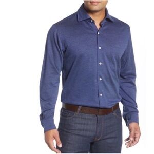 Peter Millar Diamond Neat Reg Fit Button-Up Shirt Sz XXL Navy Blue Knit